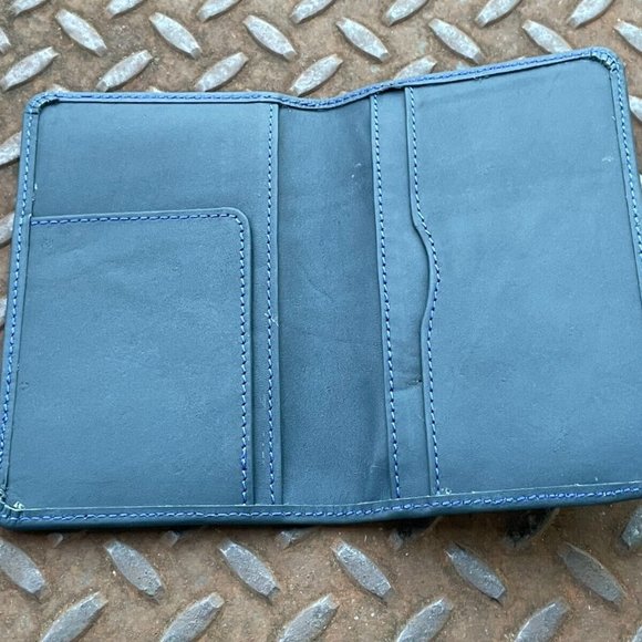 Passport Holder Blue Leather Card Holder Travel Documents Wallet Handmade - Picture 4 of 10